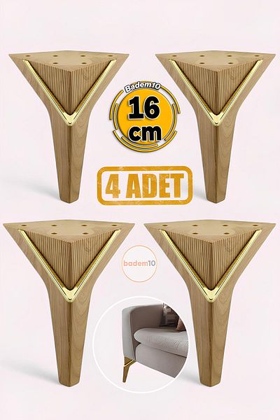 Badem10 Empoli 16 cm Nuc deschis Aur 4 buc Mobilier de lux Canapea Fotoliu Masuta de cafea Unitate TV Set picioare de bază
