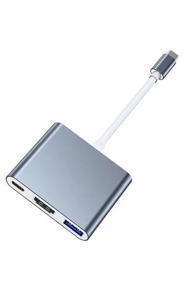 REDz Accessories 3-Port Hub Cable, USB + type-C + HDMI, Type-C Connector, Metallic, Gray