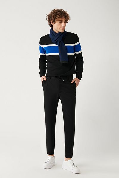 Avva Men's Black Side Pocket Elastic Waist Suit Trousers B 003201