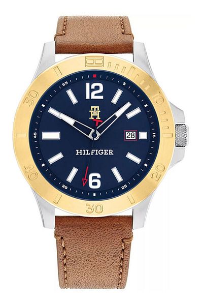 Tommy Hilfiger Men’s Analogue Quartz Watch with Stainless Steel Case and Leather Bracelet