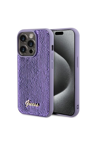 Guess IPhone 15 Pro Max Case, Sequin Script Metal, Guess - Purple