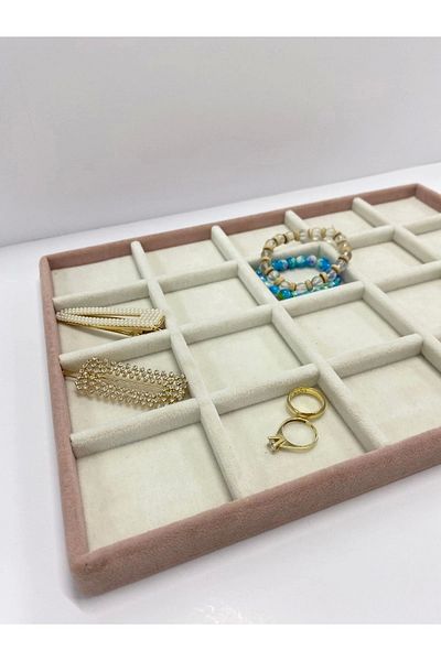 MeGass Dekor Domestic Production Suede Fabric Two-Color Compartment Drawer Inside Jewelry Stand