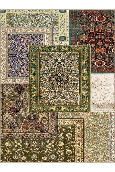 Rugs Modern Halı Quartz Collection Green Vintage Motifs Patterned Woven Base ...