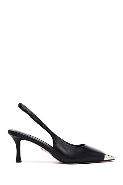 Derimod Women's Black Open Back Thin Heeled Leather Shoes 25Sfd494318