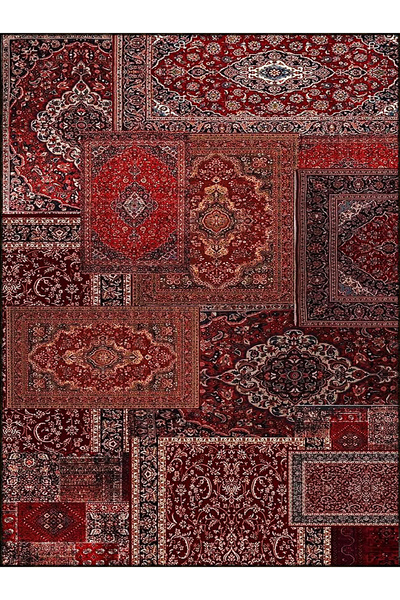 Rugs Modern Halı Kuvars Koleksiyonu Kırmızı Vintage Motifler Desenli Dokuma T...
