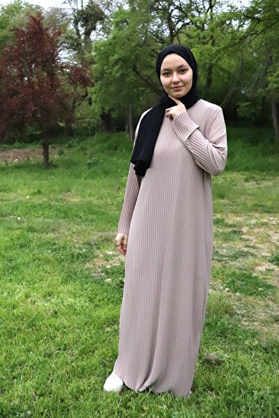 ilmek 25013 Kadın Pliseli Giy Çık Kurtarıcı Elbise Vizon
