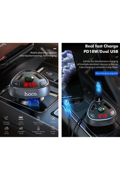 REDz Accessories Car Charger With Fm Modulator, Bluetooth, Fast Charge