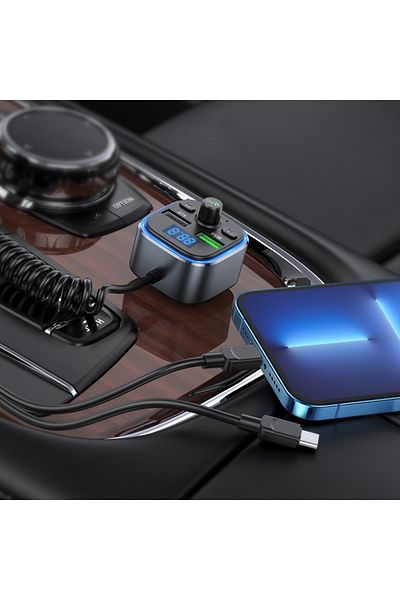 REDz Accessories Încărcător cu modulator FM, Hoco E74, cablu Lightning + tip C, 2x USB