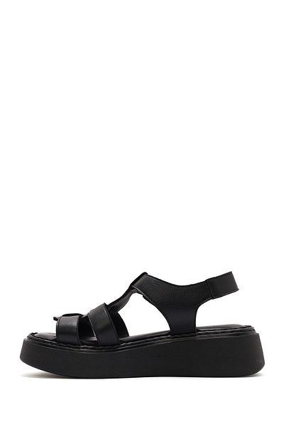 Derimod Women's Black Buckle Thick Sole Leather Comfort Sandals 25Sfd343018
