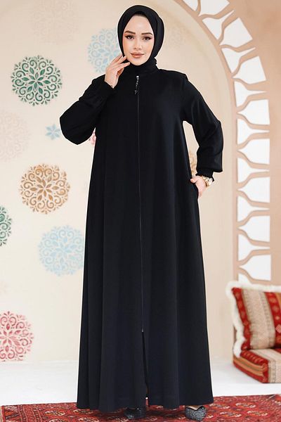 Neva Style Hijab negru cu fermoar Ferace 45287S