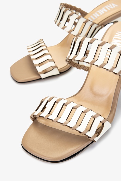 Valmenti Women's Genuine Leather Beige Heeled Slippers