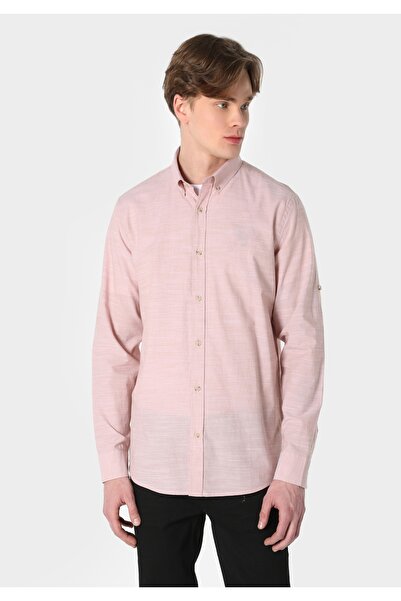 Colin's Regular Fit Shirt Neck Plain Men's Pink Roll-Up Shirt