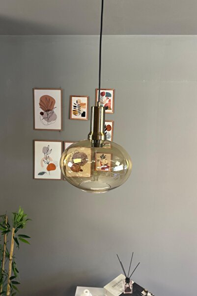 Bamyum Solvia Cam Bal Rengi Tekli Avize Eskitme Fener Başlık Retro Sarkıt Lamba Salon Aydınlatma