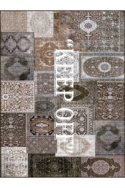 Rugs Modern Halı Kuvars Koleksiyonu Gri Tonlarda Keep Off Yazılı Vintage Dese...
