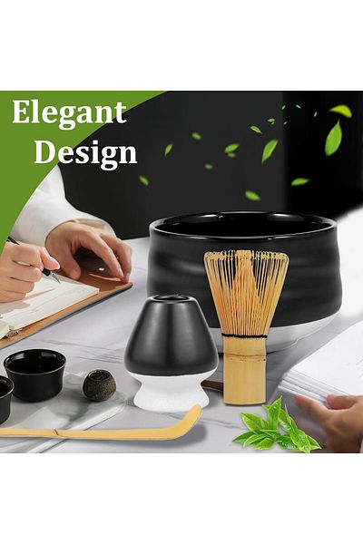 COOYA Matcha Set of Four,Including Bamboo Whisk,Ceramic Whisk Holder,Bamboo Matcha Bowl,Bamboo Spoon