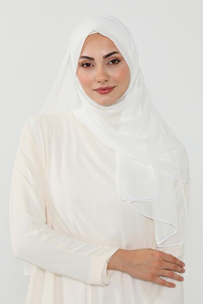 Aisha's Design Practical Chiffon Shawl with Combed Cotton Inner Boning, Ps-51, Cream