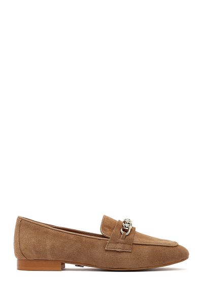 Derimod Women's Tan Buckle Suede Leather Loafer 25Sfd160410
