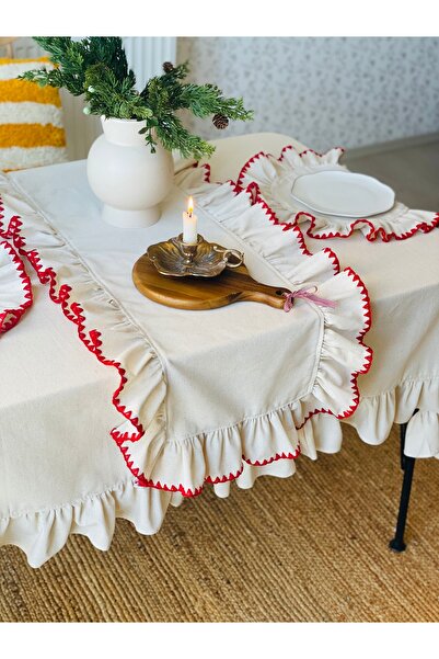 HOME OF BLOSSOM 40X100Cm Raw Linen Frilly Runner