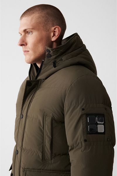 Avva Men's Khaki Hooded Plush Detailed Water Repellent Windproof Puffer Jacket A32Y6046