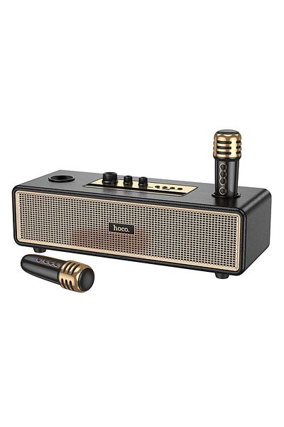 REDz Accessories Bluetooth Speaker + 2 Wireless Microphones, Hoco BS63, Ideal Karaoke, Black/Gold