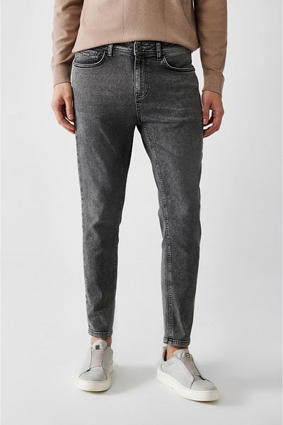 Avva Ανδρικό γκρι Tumbled Washed Coated πλεκτό τζιν παντελόνι B003517