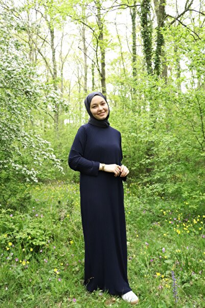 ilmek 25013 Kadın Pliseli Giy Çık Kurtarıcı Elbise Lacivert