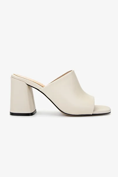 Valmenti Women's Genuine Leather Beige Heeled Slippers