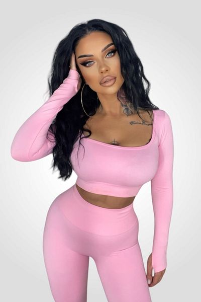 BOMBFIT Complete set, with neckline, sports, shaper, fitness, women, pink
