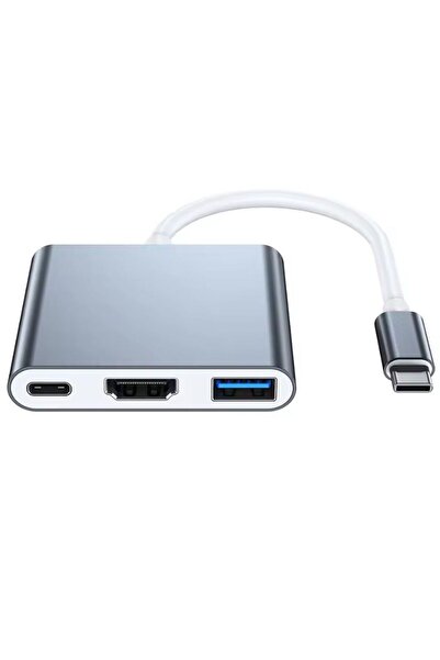REDz Accessories 3-Port Hub Cable, USB + type-C + HDMI, Type-C Connector, Metallic, Gray