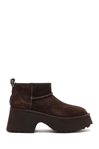Derimod Women's Brown Thick Soled Suede Leather Teddy Boots 24Wfd142910
