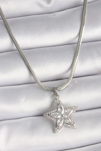 Skygo 316L Steel Silver Color Italian Chain Zircon Stone Star Model Women's Necklace - Tj-Bko9537