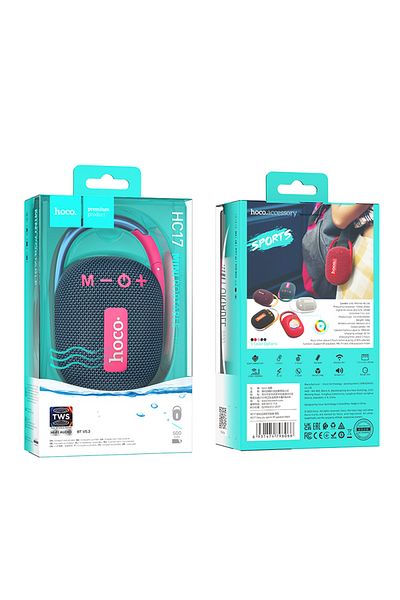 REDz Accessories Portable Bluetooth Speaker, Hoco HC17, 500mAh Capacity, 2 Hours Battery Life, Carabiner, Blue-Pink