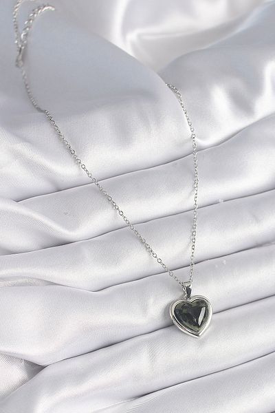 Skygo 316L Steel Silver Color Green Enamel Heart Model Women's Necklace - Tj-Bko9526