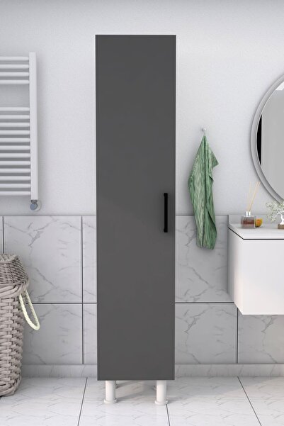 Moonlife 5 Raflı Banyo Boy Dolabı Beyaz Antrasit