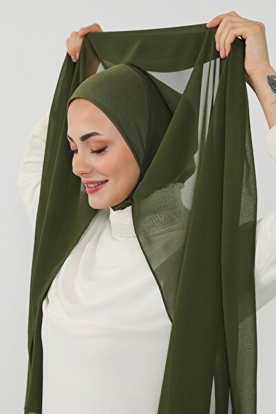 Aisha's Design Πρακτικό σάλι από σιφόν με χτενισμένο βαμβακερό εσωτερικό, PS-53, Χακί Πράσινο