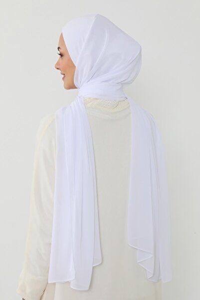 Aisha's Design Πρακτικό σάλι από σιφόν με χτενισμένο βαμβάκι, PS-53, Λευκό