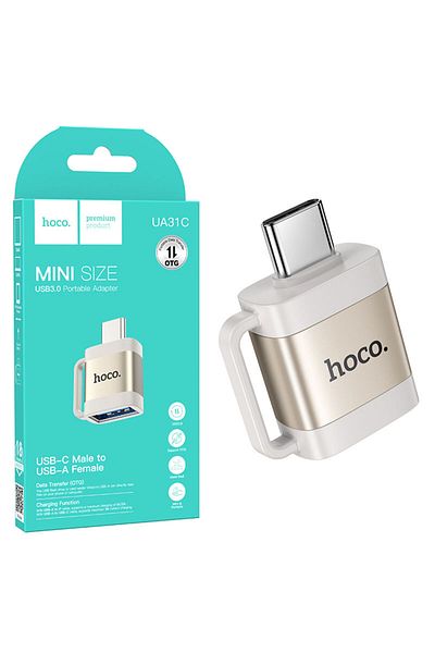 REDz Accessories Hoco UA31C Adapter, USB to Type-C, OTG Data Transfer 480MBps, Gold