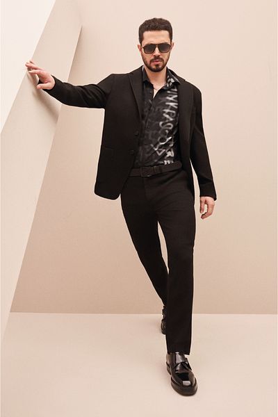 Avva Men's Black Stretchy Wool Dress - Side Pocket and Elastic Waist Pants A32Y3201