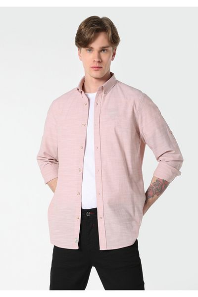 Colin's Regular Fit Shirt Neck Plain Men's Pink Roll-Up Shirt