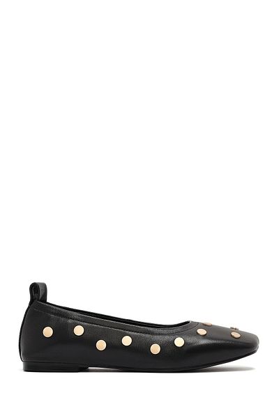 Derimod Women's Black Stone Leather Ballerinas 25Sfd494018
