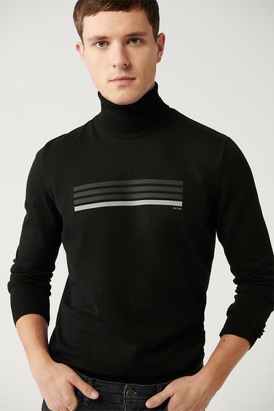 Avva Men's Black Turtleneck Cotton Knitwear Sweater A32Y5144