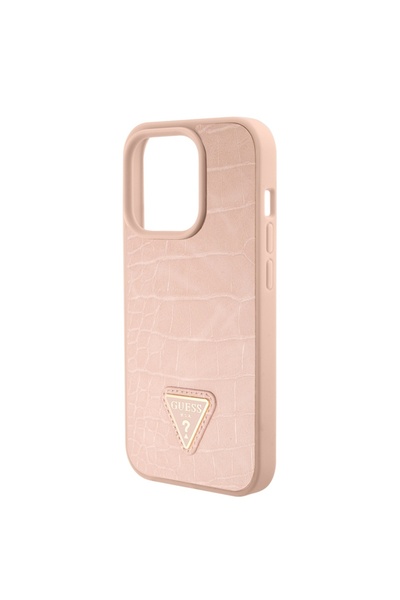 Guess Husă pentru iPhone 15 Pro, logo metalic Croco Triangle, Guess - Roz