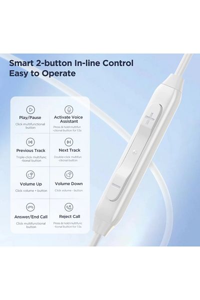REDz Accessories Căști pentru telefon, mufă tip C, Joyroom JR-EC05, 1,2 m, albe