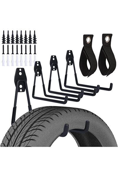 COOYA 4 Pack Garage Heavy Duty Hooks,with 2 Extension Cord Storage Straps,for Hanging Organizer,Black