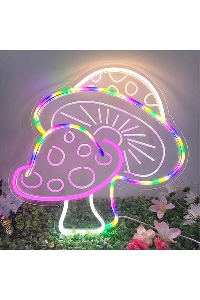 fulina Mushroom Neon Light, 40x40 Cm, Colorful LED, Cute Mushroom Shape, Suitable for Wall Decoration