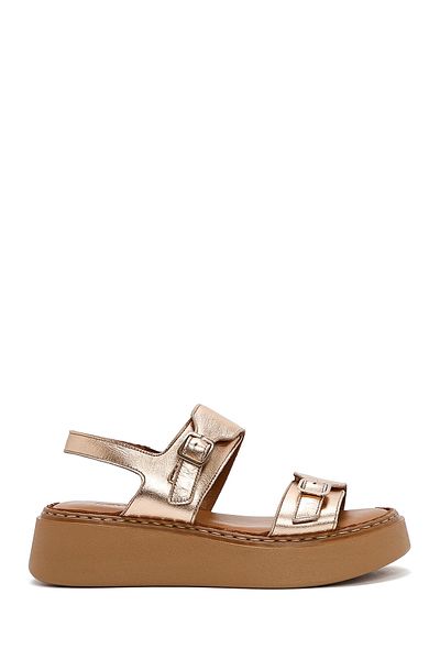 Derimod Women's Bronze Buckle Thick Sole Metallic Leather Comfort Sandals 25Sfd342432