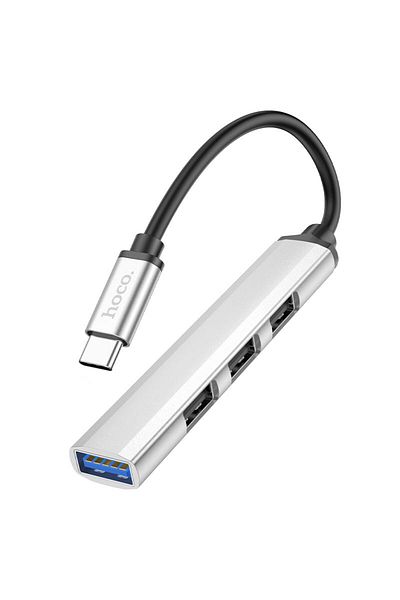 REDz Accessories Hoco HB26 Hub Cable, Type-C to USB, 4 Ports, Supports 1Tb Transfer, OTG, Silver