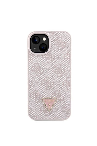 Guess Case With Cord For Iphone 15, Leather Metal Logo Strass Crossbody, - Pink