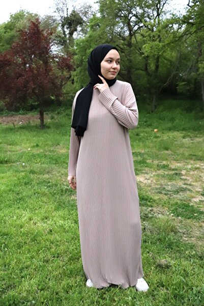 ilmek 25013 Kadın Pliseli Giy Çık Kurtarıcı Elbise Vizon