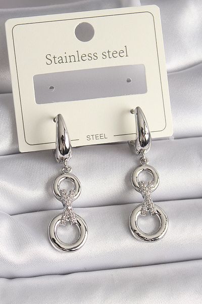 Skygo 316l steel silver color zircon stone circle model women's earrings - tj-bkp9723